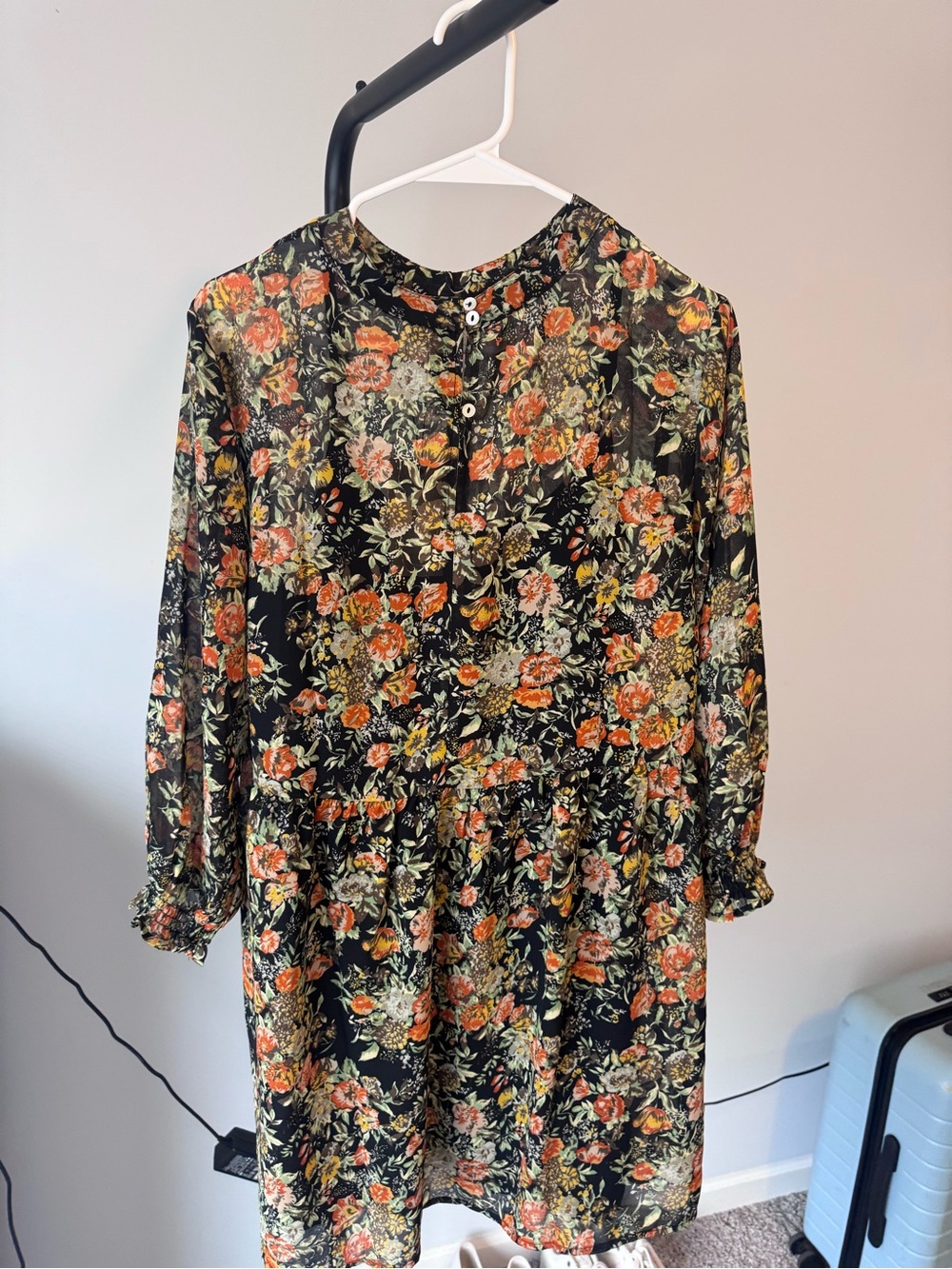 knot sisters Black Floral Long-Sleeve Tiered Dress